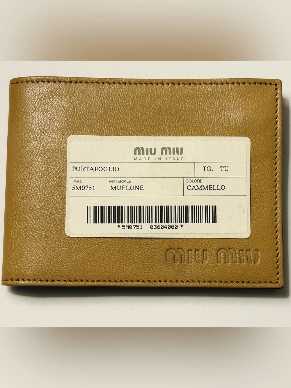 Miu Miu Portafoglio Cammello Pebbled Sheepskin Leather Tan Bifold Wallet 5M0751